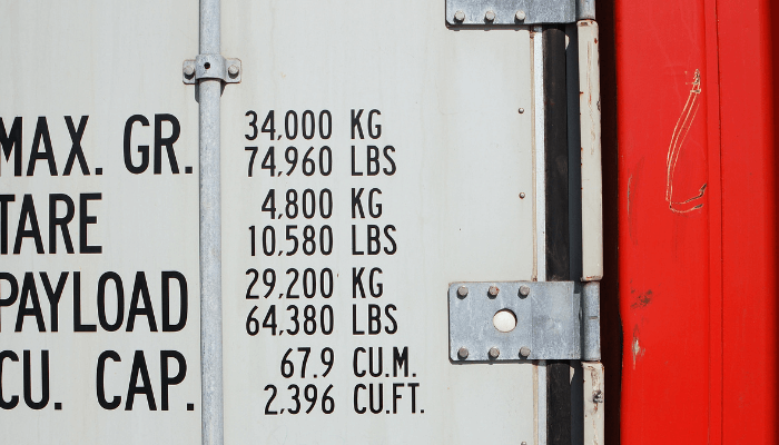 Shipping Container Weight Numbers