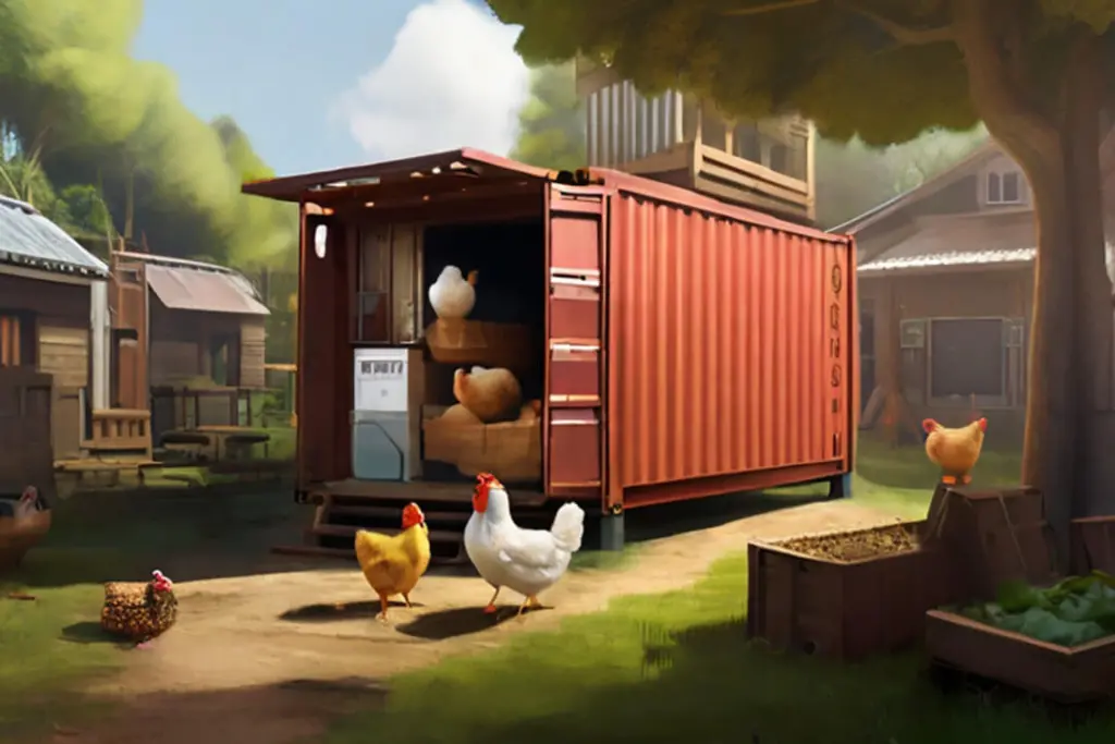 Shipping container in village with chickens around 3 | shipping containers for sale Shipping Container In Village With Chickens Around