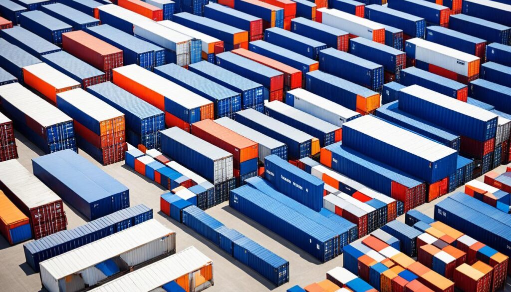 Different types of storage containers including large shipping containers compact storage boxes and outdoor storage units all creatively arranged to maximize space