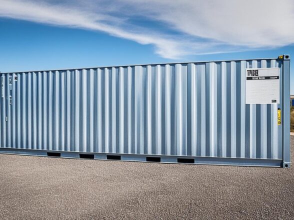 Storage container standing in a spacious empty lot