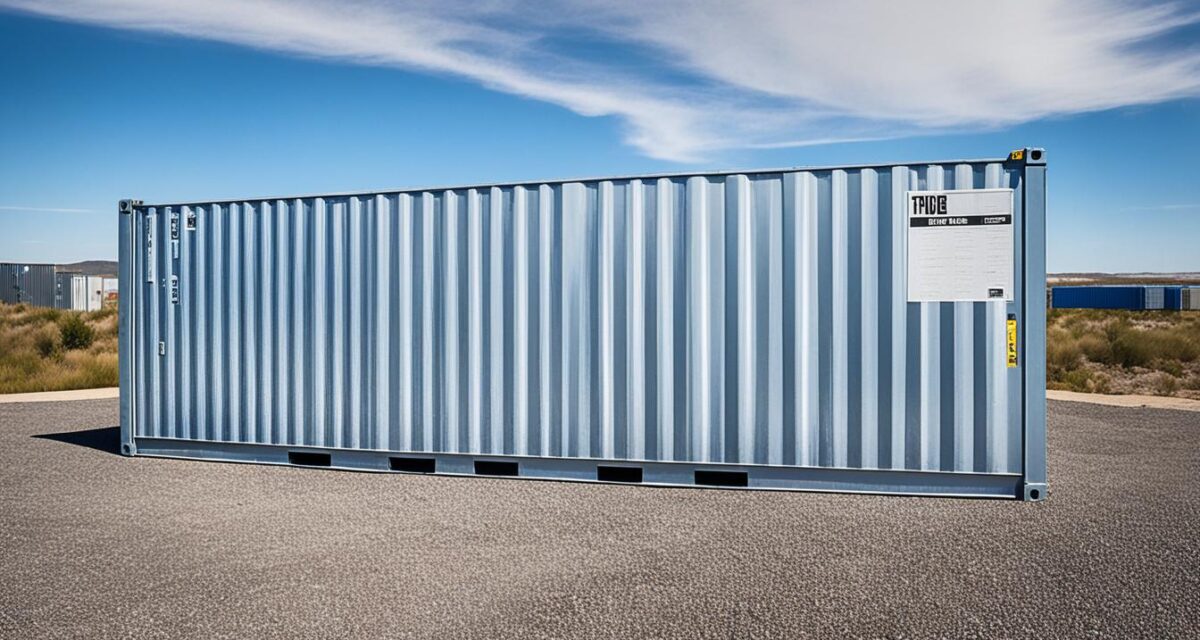 Storage container standing in a spacious empty lot